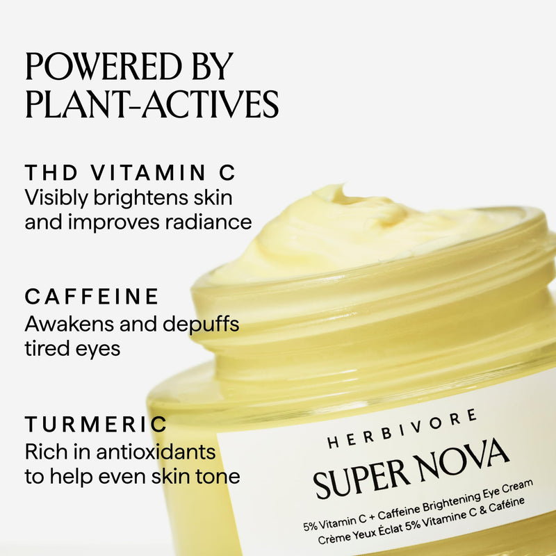HERBIVORE Super Nova Eye Cream | Brightening with Vitamin C, 0.5 oz | Targets dark circles and puffiness with a plant-based vegan formula. Helps brighten tired-looking under eyes