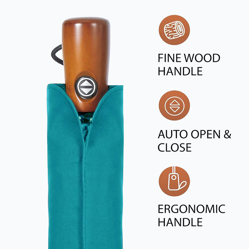 Raintrend 2 Pack Umbrellas for Rain Windproof Travel Teal and Navy Blue Umbrella - Large Double Canopy but Compact Folding Portable - Automatic Strong Wind Resistant Construction