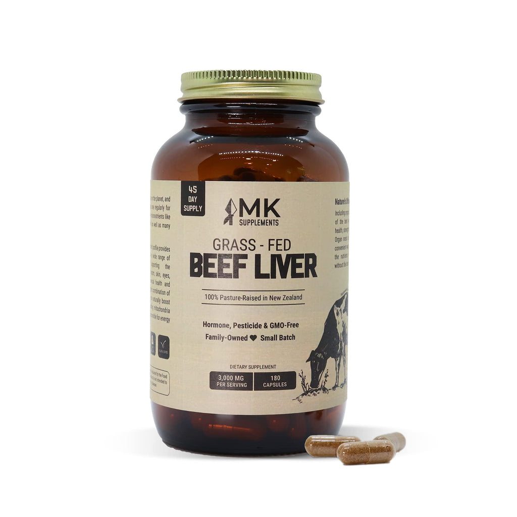 MK Supplements – Grass Fed Beef Liver 3000 mg, Freeze-Dried Beef Liver Capsules, 100% Pasture-Raised in New Zealand, 180 Liver Capsules, 45-Day Supply