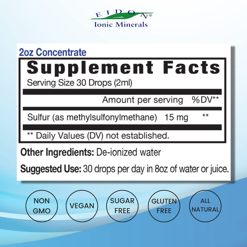 [Australia] - Eidon Ionic Minerals Liquid Sulfur Concentrate - Ionic MSM Sulfur Drops Supplement, Supports Smooth Skin & Glossy Hair, No Preservatives or Additives - 2 Oz Bottle 