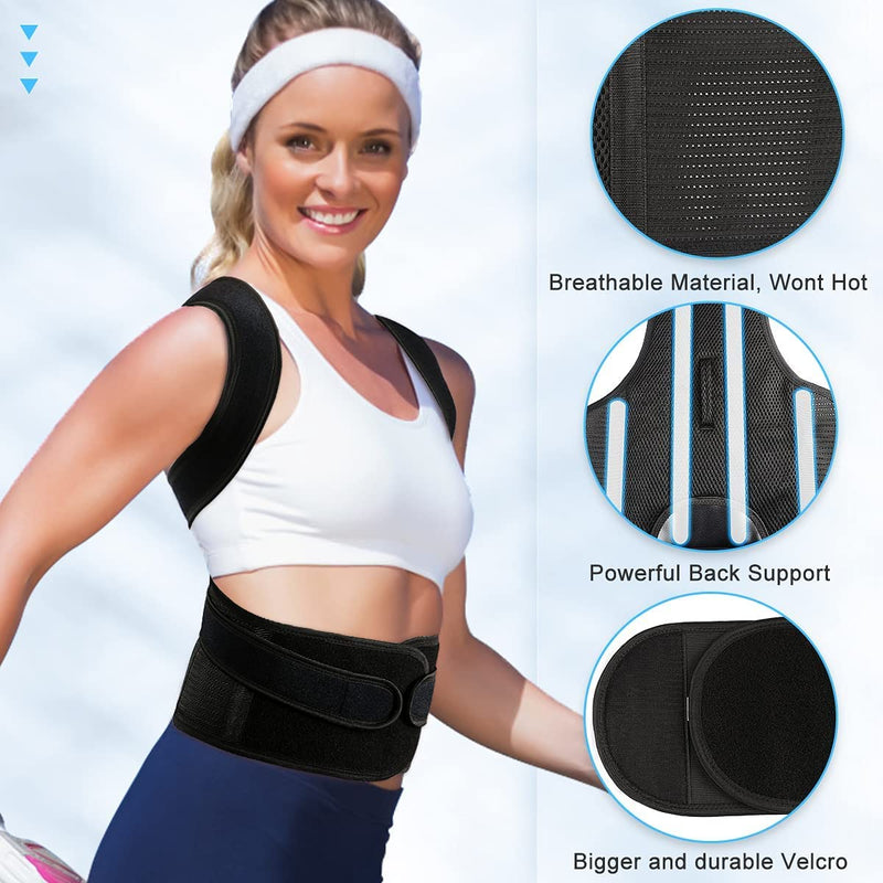 [Australia] - Thoracic Back Brace Posture Corrector - Magnetic Support for Neck Shoulder Upper and Lower Back Pain Relief - Perfect Posture Brace for Cervical Lumbar Spine - Fully Adjustable Belt (Black, Large) Black Large (Pack of 1) 