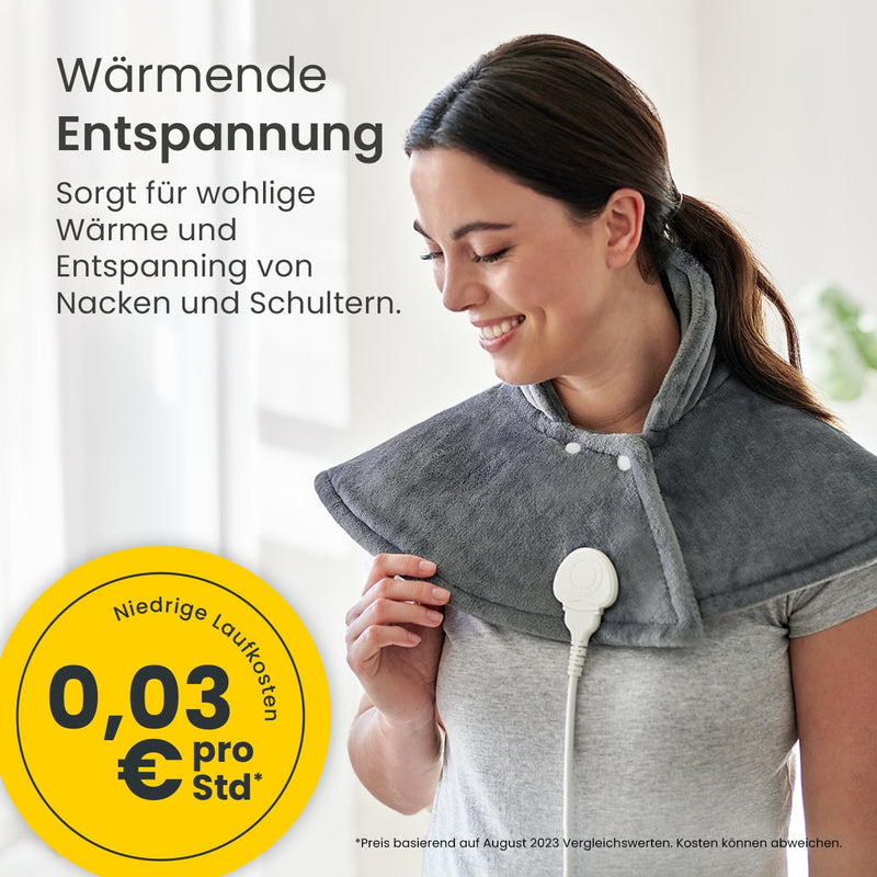 [Australia] - Cosi Home heating pad with automatic switch-off - heating pad for back, shoulder, neck with 3 heat levels, overheating protection & remote control made of ultra soft luxury flannel (gray) 60x62cm 