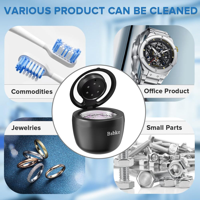 [Australia] - Ultrasonic Retainer Cleaner 45kHz Dental Cleaning Machine With 6 U/V Lights Adjustable Buzzer Alarm 200ML Capacity Black 