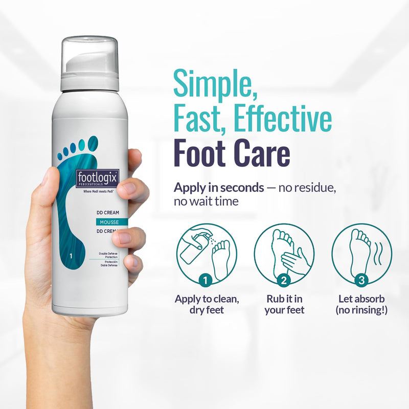 Footlogix DD Cream Mousse Double-Defense Formula 4.23 oz | Urea Foot Cream Mousse with Spiraleen, Co-Q10 & Aloe | Daily Moisturizer for Dry Skin | Dermal Infusion Technology | Fragrance-Free