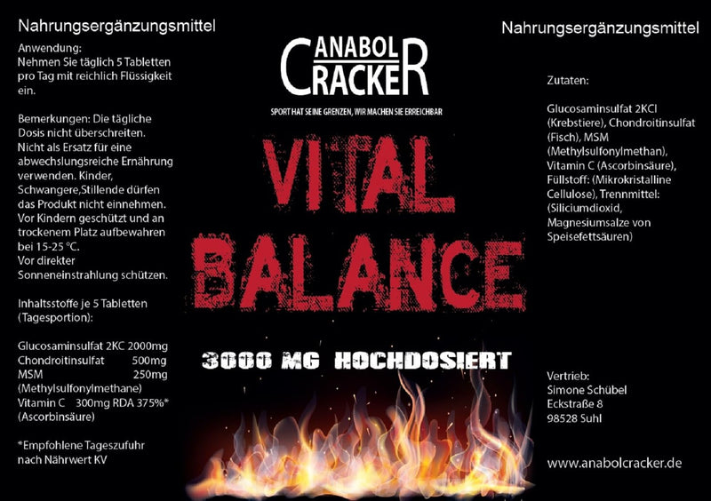 [Australia] - 600 tablets Vital Balance, Glucosamine Chondroitin Msm Vitamin C 3000mg high dose, German production 