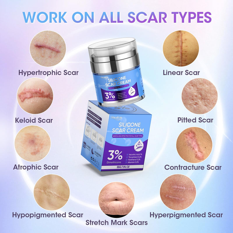 [Australia] - Silicone Scar Cream for Surgical Scars, 3% Dimethicone Complex Silicone Scar Gel for Old & New Scars, C-Section, Pregnancy, Acne, Injury, Keloids, Burns, Non-Irritating Scar Removal Cream(55ML) 55ML 