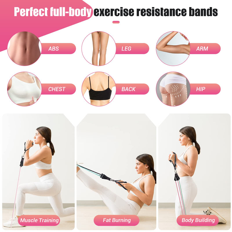 [Australia] - Resistance Bands with Handles for Women, 5 Level Exercise Bands Workout Bands for Physical Therapy, Yoga, Pilates, Door Anchor, Storage Pouch 10-100 LBS Colour 