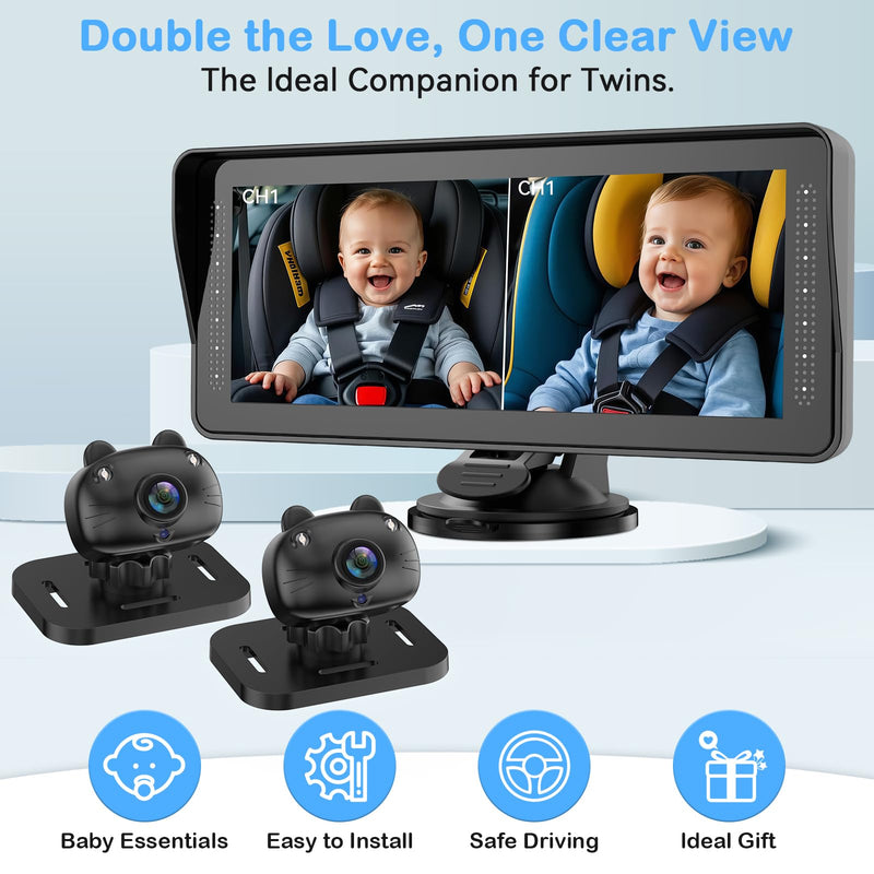 [Australia] - Dual Baby Car Camera for 2 Kids - 6.9'' Split Screen Ultrawide HD Display with Two Cameras, Easy Setup, Rotatable Night Vision Cameras, Ideal for Parents, Grandparents, Safe & Clear Viewing 
