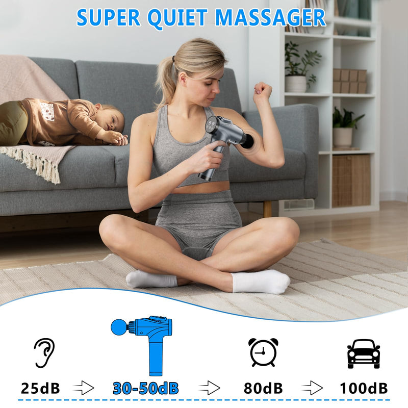 [Australia] - Massage Gun, Muscle Massage Gun for Athletes Handheld Electric Deep Tissue Back Massager, Percussion Massage Device for Pain Relief with 30 Speed Levels 9 Heads Grey 