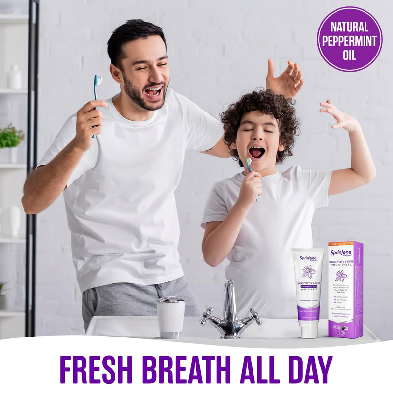 SprinJene Natural Sensitivity & Gum, Fluoride Toothpaste for Sensitive Teeth | Natural Toothpaste for Cavity Protection | 2 Pack Mint - Gum Cavity Protection Pack of 2