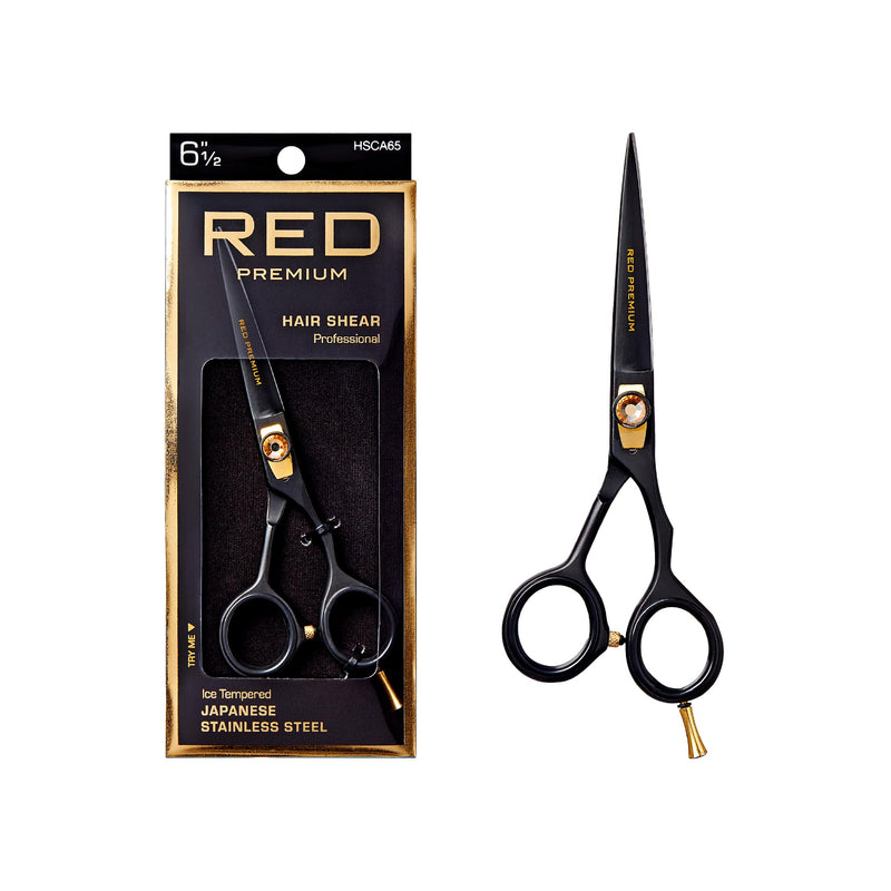 Red by Kiss Premium Artisan Professional Hair Shears, Ice Tempered Japanese Stainless Steel Scissors, Sharp Blades for Precise Cutting, Ergonomic & Adjustable Tension Screw (Straight, 6.5in) Straight