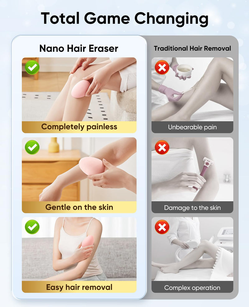 Crystal Hair Eraser for Women and Men, Reusable Crystal Hair Remover Magic Painless Exfoliation Hair Removal Tool, Magic Hair Eraser Device for Legs Back Arms Pink