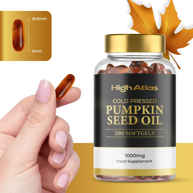 Pumpkin Seed Oil Soft Capsules - 200 Count (3000mg Per Serving) High Potency, Cold Pressed Extra Virgin Softgels (Non-GMO) by HighAtlas