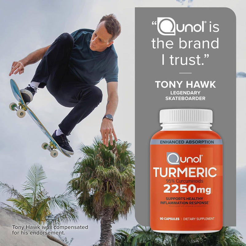Qunol Turmeric 2250mg + Black Pepper for Enhanced Absorption, 90 Capsules | Extra Strength Curcumin Supplement with 95% Curcuminoids, Supports Joint Health and a Healthy Inflammation Response 90 Count (Pack of 1)