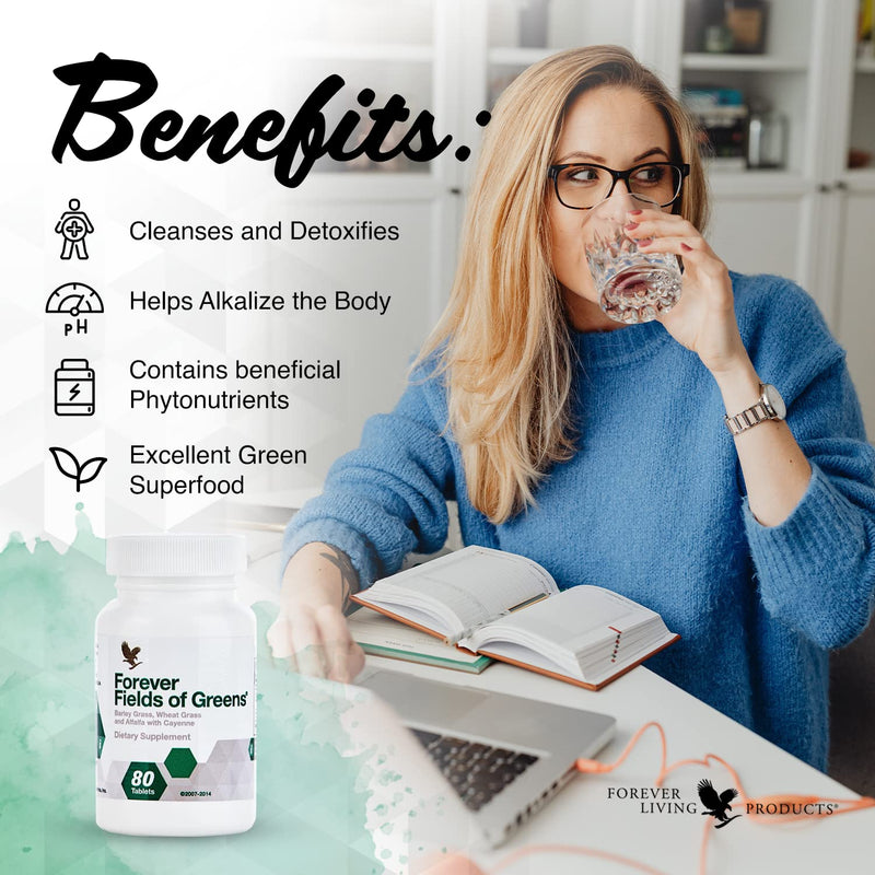 [Australia] - Forever Living - Forever Fields of Greens: Green Superfood Supplement for Cleansing - Alkalize with Barley Grass, Wheat Grass, Alfalfa - 80 Tablets 