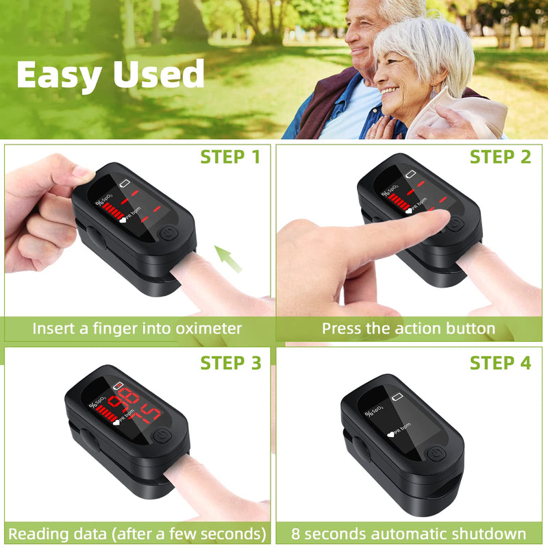 [Australia] - Pulse oximeter, oxygen saturation measuring device finger, oximeter, pulse frequency and SpO2 value with neck strap and batteries, large LED display, for household, fitness and extreme sports 