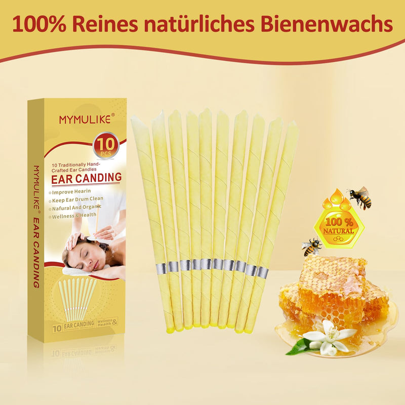 [Australia] - Ear candles, ear candle set with natural organic beeswax, all-natural ear candles, beeswax candle cones, ear wax candles with 5 protective discs + 10 cotton swabs (Beige-10pcs, Extra wide) Beige-10pcs 