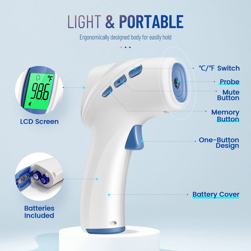 [Australia] - No-Touch Thermometer for Adults and Kids, Digital Thermometer with Fever Alarm, Fast Accurate Results, Easy for All Ages, Basal Thermometer White 