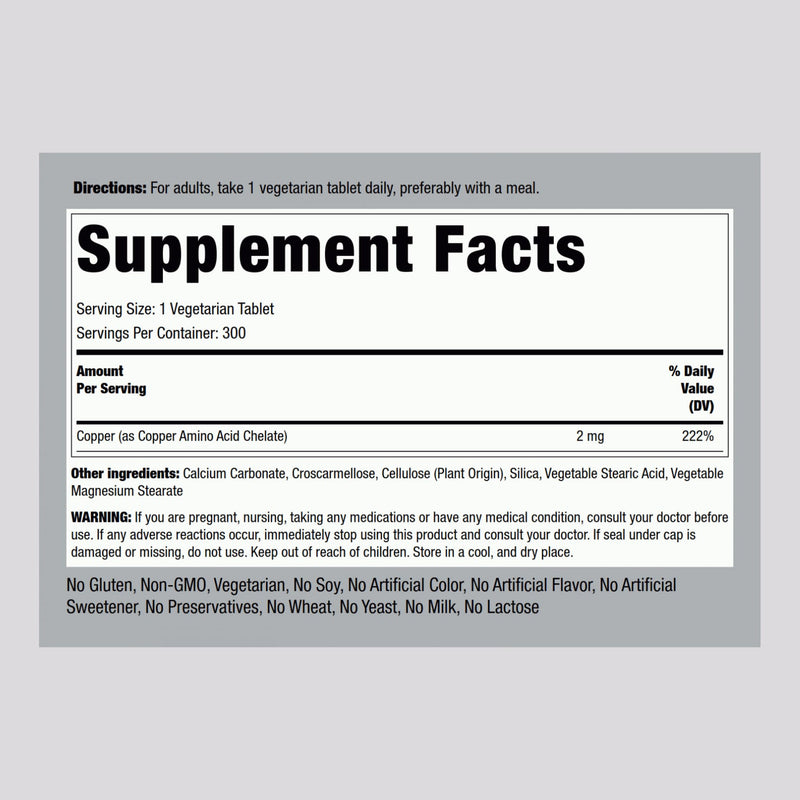 [Australia] - Piping Rock Chelated Copper 2 mg Supplement | 300 Tablets | Vegetarian, Non-GMO, Gluten Free 300 Count (Pack of 1) 