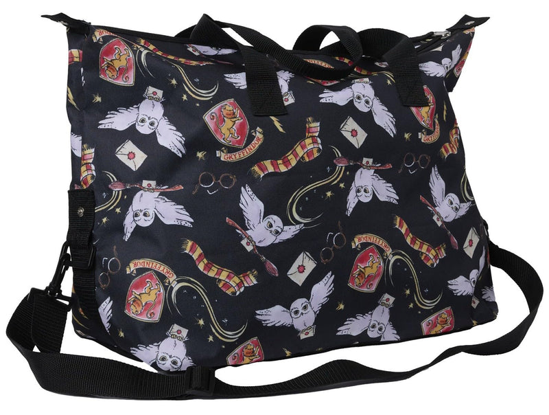 Harry Potter Tote Duffel Bag Hogwarts All Over Print Owl Glasses Carry On Travel Black