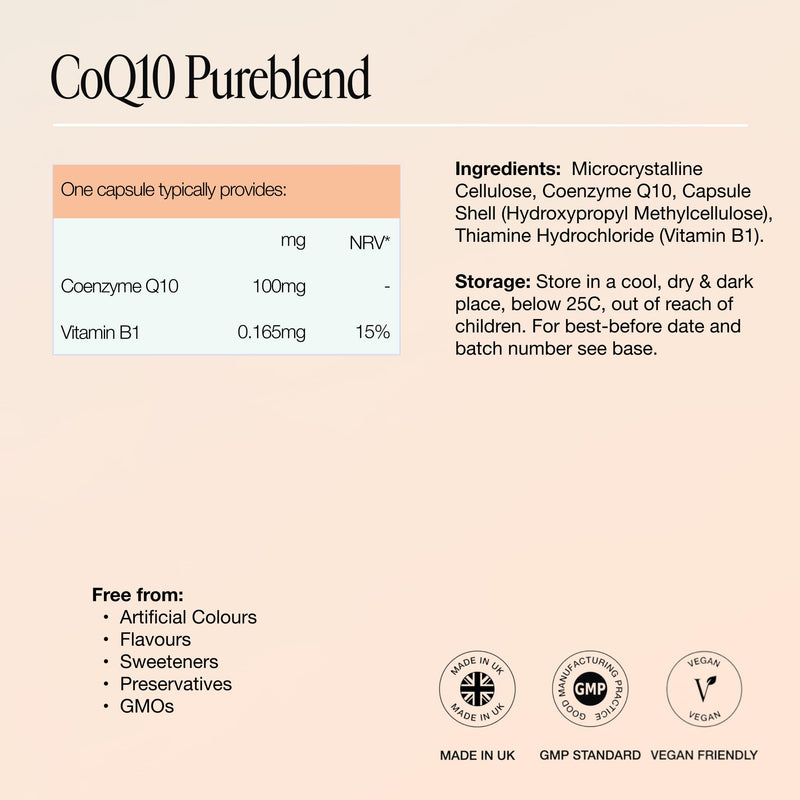 Unfabled CoQ10 Capsules for Women, 90 Capsules, 100mg CoQ10 (Ubiquinone) with Thiamine (Vitamin B1), Contributes to Normal Heart Function & Energy-Yielding Metabolism, Made in UK