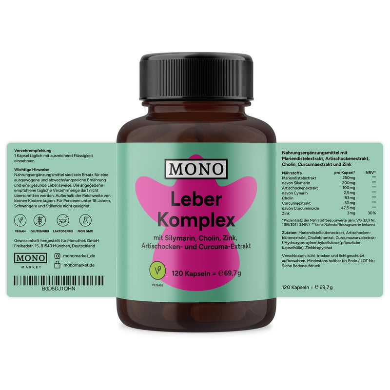 [Australia] - MONO Liver Complex – 120 vegan capsules with silymarin, choline and zinc 