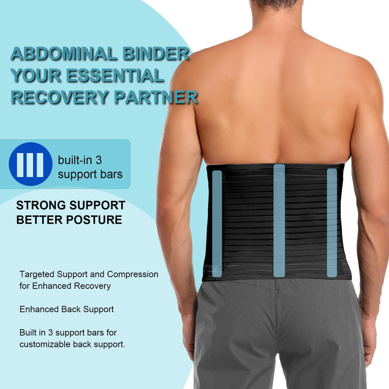 [Australia] - Abdominal Binder for Men & Women ‚Äì Post Surgery Belly Band Adjustable Compression Wrap Belly Binder Abdomen Hernia Support Belt (L) Black L 