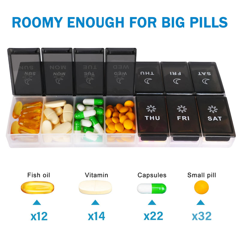 Mossime XL Pill Organizer 2 Times a Day, 7 Day Am Pm Weekly Pill Box | 2 Times a Day, 7 Day Pill Box Am Pm, 14 Compartments, Weekly Day Night Vitamin Holder White