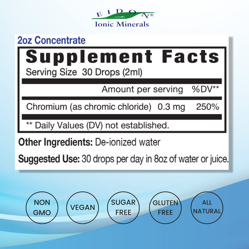 [Australia] - Eidon Ionic Minerals Liquid Chromium Concentrate - Ionic Chromium Supplement Drops, Supports Stable Energy Levels, All-Natural, No Sugar Added, No Preservatives or Additives - 2 oz 