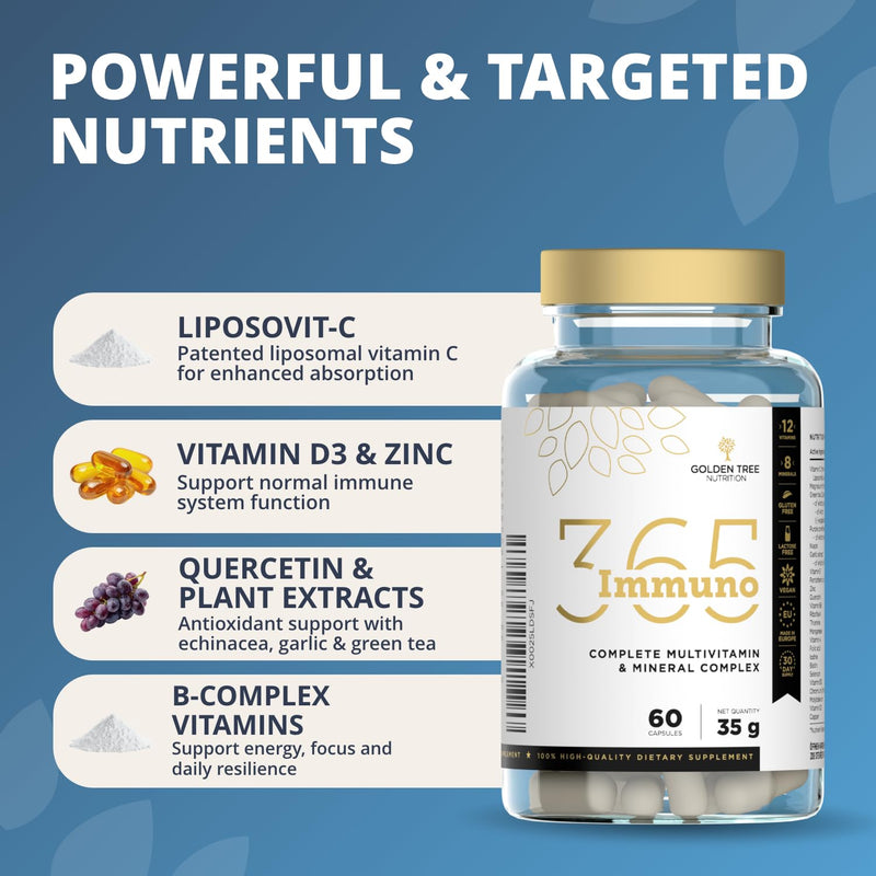 Golden Tree Immuno365 Multivitamin Capsules – Multivitamins and Minerals with Vitamin C, D, E, A, B-Complex, Biotin & Zinc – Vegan Immune Support, 60 Capsules 60 count (Pack of 1)