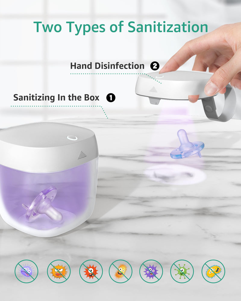[Australia] - GROWNSY Pacifier Sanitizer Portable, UV Light Sanitizer on The Go, USB Charging Sanitizer Case, Mini Pacifier Sanitizer 99.99% Cleaned in 59 Seconds (White) White 
