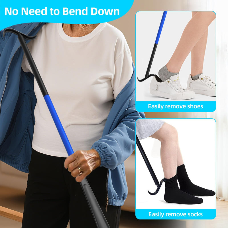 [Australia] - Sock Aids for Putting On Socks, Sock Assistant Device No Bending for Easy Dressing, Sock Helper Tool with Adjustable Extended Shoe Horn Long Handle, Back Scratcher for Seniors, Disabled, Pregnant 