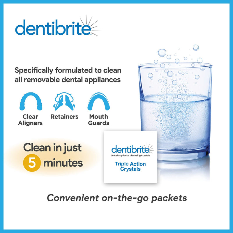 [Australia] - Crystals Cleaner for Removable Dental Appliances - Invisalign Aligners, Retainers, Guards, Dentures, Trays/Aligners - Odor Remover - No Persulfates or Dyes - 30ct - Made in USA 