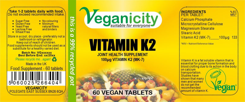 Vitamin K2 (MK-7) 100µg : Bone & Circulation Health Supplement : 60 Tablets, in a Planet-Friendly 99% Recycled Pot