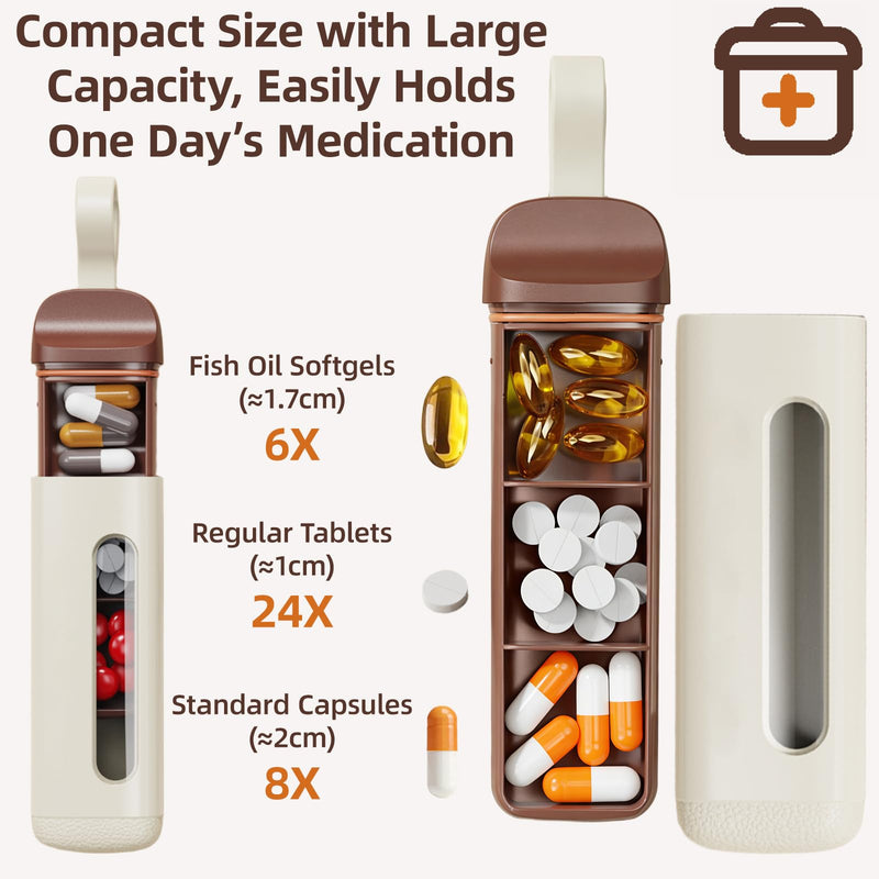 Mini Pill Organizer, 3 Compartments Airtight Travel Pill Box | Food-grade ABS pill case with airtight design, 3 compartments for organizing daily medication, vitamins and tablets on the go White