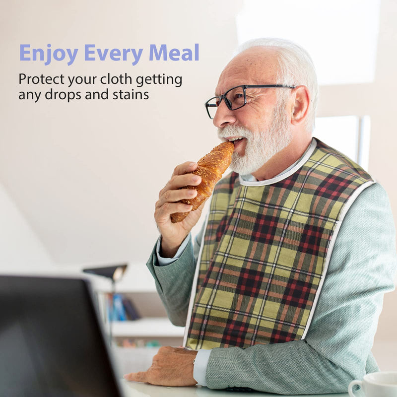 [Australia] - 3Pcs Adult Bibs for Elderly, Men, Women, Reusable Adult Bibs for Eating, Washable Waterproof Mealtime Clothing Protectors with Crumb Catcher 