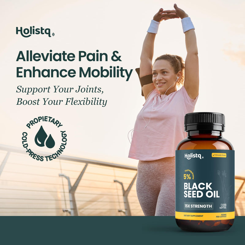 [Australia] - Holistiq Black Seed Oil Organic Cold Pressed Capsules | 5% Thymoquinone | Non-GMO & Vegan | Nigella Sativa Black Cumin Seed Oil, Omega 3 6 9 Adult Immunity Support - 120 Softgels, 2 Months Supply 120 Count (Pack of 1) 