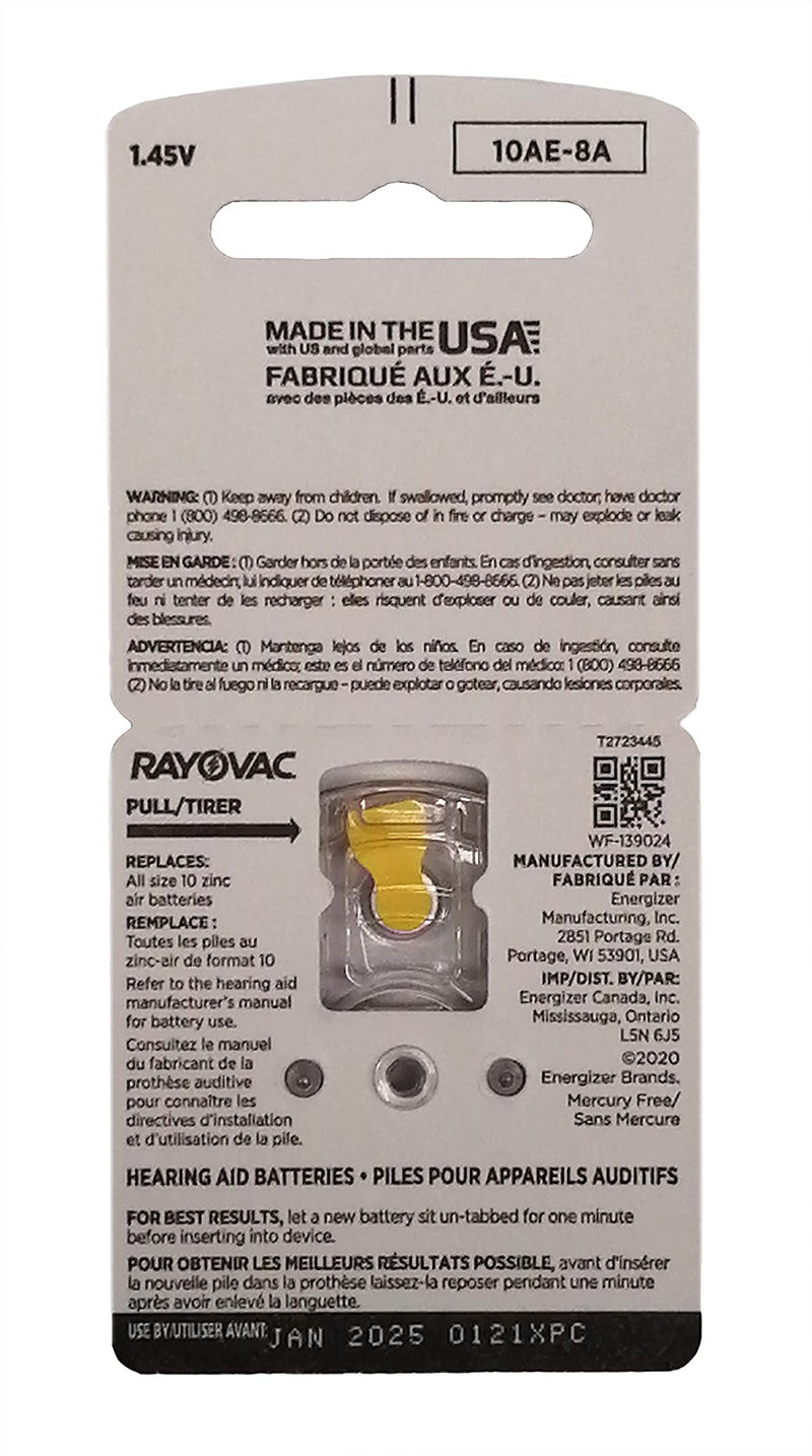 Rayovac Extra Hearing Aid Batteries, Size 10 (80 Total Batteries) 8 Count (Pack of 10)