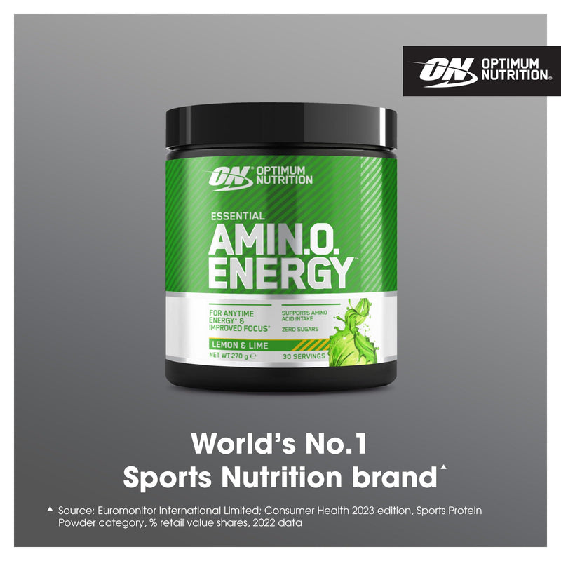 Optimum Nutrition Amino Energy Pre Workout Powder, Energy Drink with Amino Acids, BCAA, L-Glutamine and L-Leucine, Food Supplement with Vitamin C and Caffeine, Lemon Lime Flavour, 30 Servings, 270 g