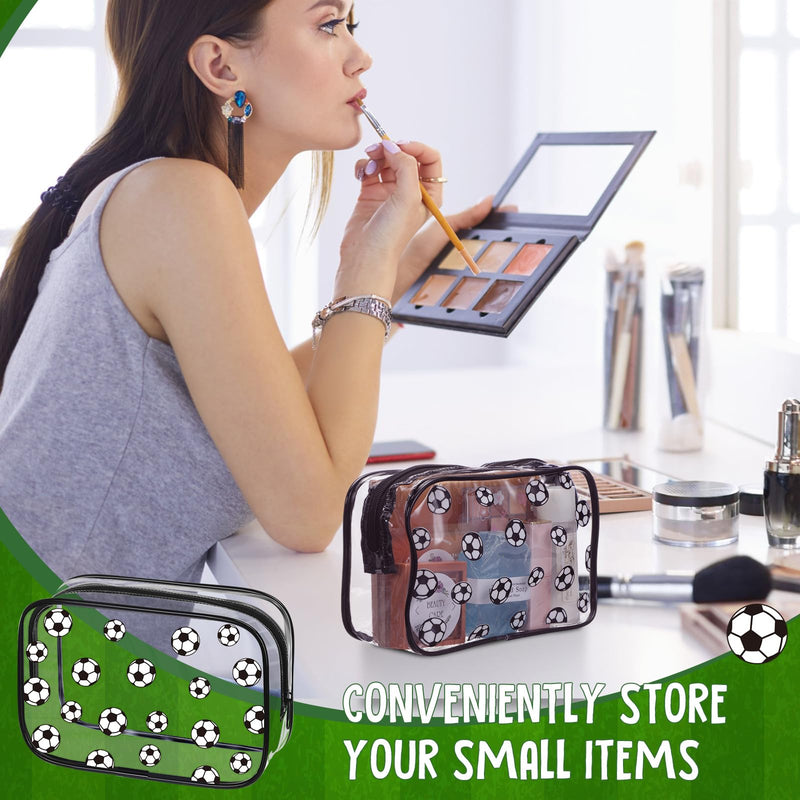 Kacctyen 36 Pcs Soccer Clear Makeup Bag with Zipper Bulk Sport Goodie Clear PVC Pouch Organizer Waterproof Travel Case for Woman Team Gifts Birthday Decorations Supplies
