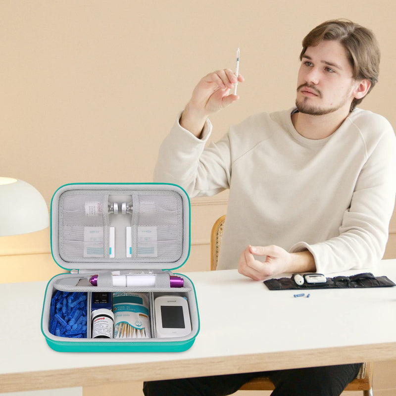 [Australia] - Elonbo Diabetic Supplies Travel Case, Glucose Meter Portable Storage Bag, Diabetic Care Kits Organizer Holder, Diabetic Supply Carrying Case for Glucose Meter Insulin Pen Blood Sugar Test Strips,Green Turquoise 