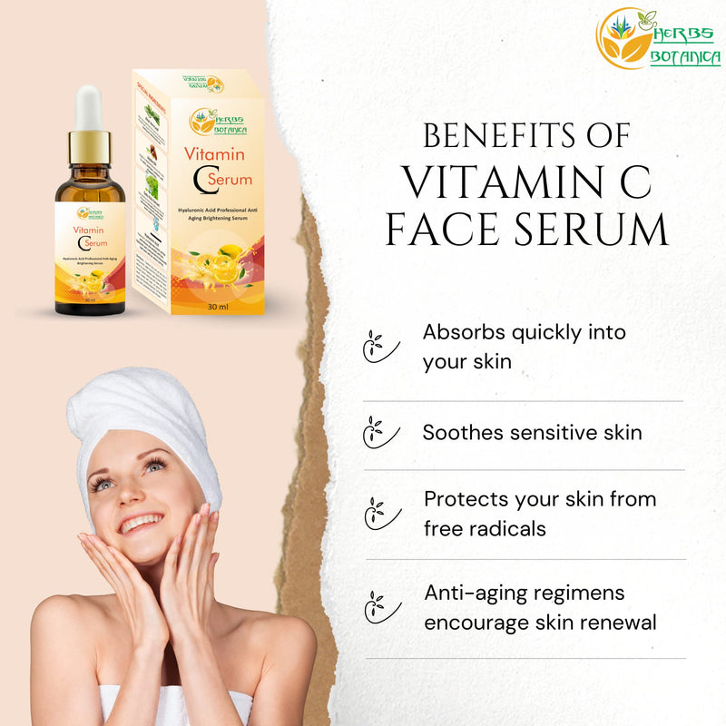 Herbs Botanica Vitamin C Serum For Face with Hyaluronic For Anti Aging Hydrating & Serum for Dark Spots, Fine Lines, Includes Vitamin E, Organic Aloe Vera and Jojoba Oil 1 fl oz Vitamin C Serum with Hyaluronic Acid