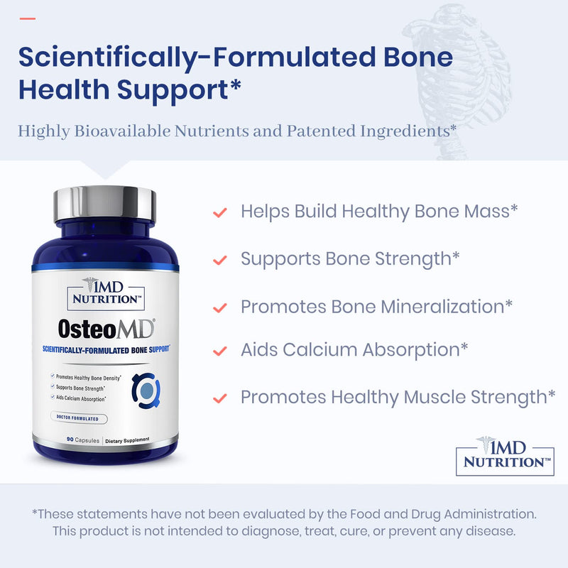 [Australia] - 1MD Nutrition OsteoMD for Comprehensive Support - Supplement for Women and Men - Promote Density w/Vitamin D - Hydroxyapatite w/Vitamin D3 & K2-90 Capsules 90 Count (Pack of 1) 