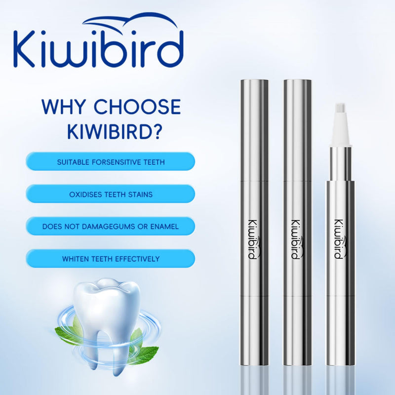 [Australia] - KIWIBIRD Teeth Whitening Kit for Sensitive Teeth – 3 Gel Pens, LED Light with Wireless Charging Case, IPX7 Waterproof, Enamel-Safe at-Home Dental Care Tool 