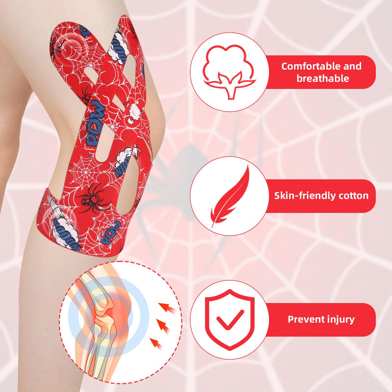 12pcs Red Spider Kinesiology Tape, Original Cotton Knee Precut Spider Web Kinesiology Tape for Shoulder Knee Support & Comfort During Workouts