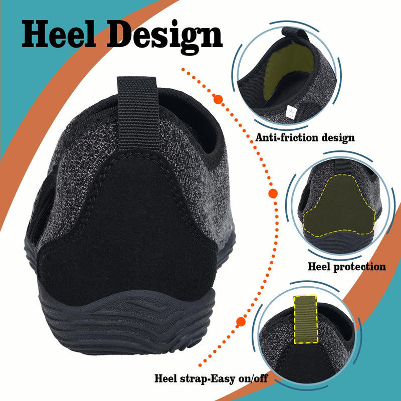 [Australia] - Sisttke Womens Mens Barefoot Slippers Wide Diabetic Shoes with Arch Support Orthopedic Adjustable Walking Slipper Arthritis Edema Swollen House Shoes Indoor Outdoor 9 Wide Women/7.5 Wide Men Black 