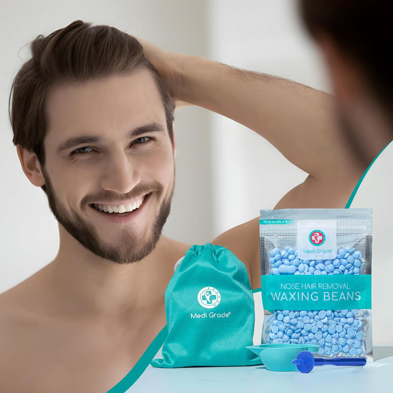 [Australia] - Medi Grade Wax Hair Removal - Waxing Set with 2 reusable sticks, 26 applicators, microwave cup and 50g nose hair wax beads - Simple, safe warm wax hair removal at home nose wax kit 