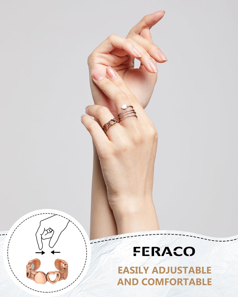 [Australia] - Feraco 2PCS Copper Rings for Women,99.99% Pure Copper Magnetic Thumb Ring with Magnet,Lymphatic Jewelry Gifts for Womens W-copper 