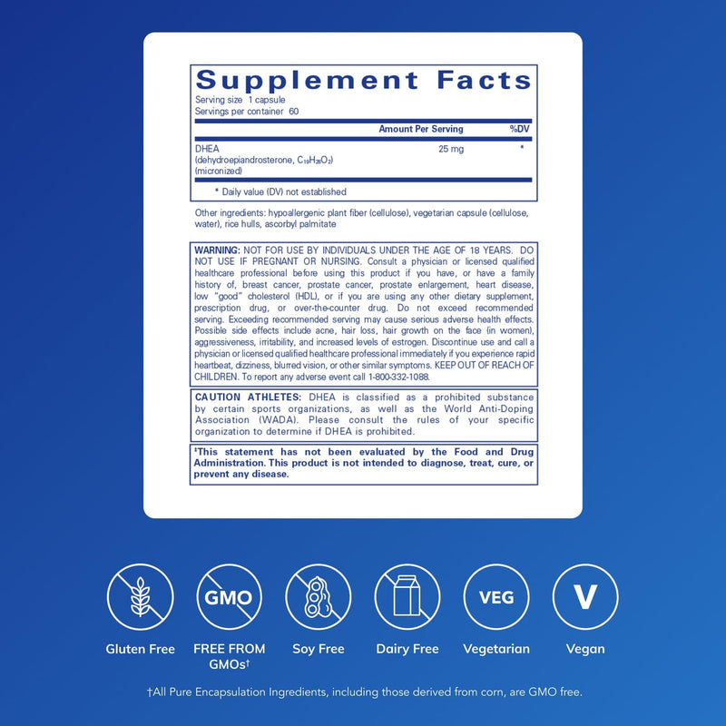 Pure Encapsulations DHEA 25 mg - Supplement for Immune Support, Hormone Balance, Metabolism Support, and Energy Levels* - with Micronized DHEA - 60 Capsules | Supplement for Immune Support, Hormone Balance, Metabolism Support, and Energy Levels*, with ...