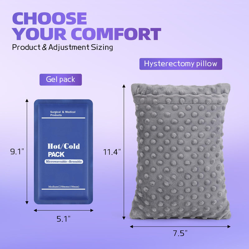 Hysterectomy Recovery Pillow with Hot/Cold Pack Pocket - Abdominal Surgery Recovery Pillow for Women, C-Section & Tummy Tuck Must Haves, Post Op Support Cushion (Grey) Grey